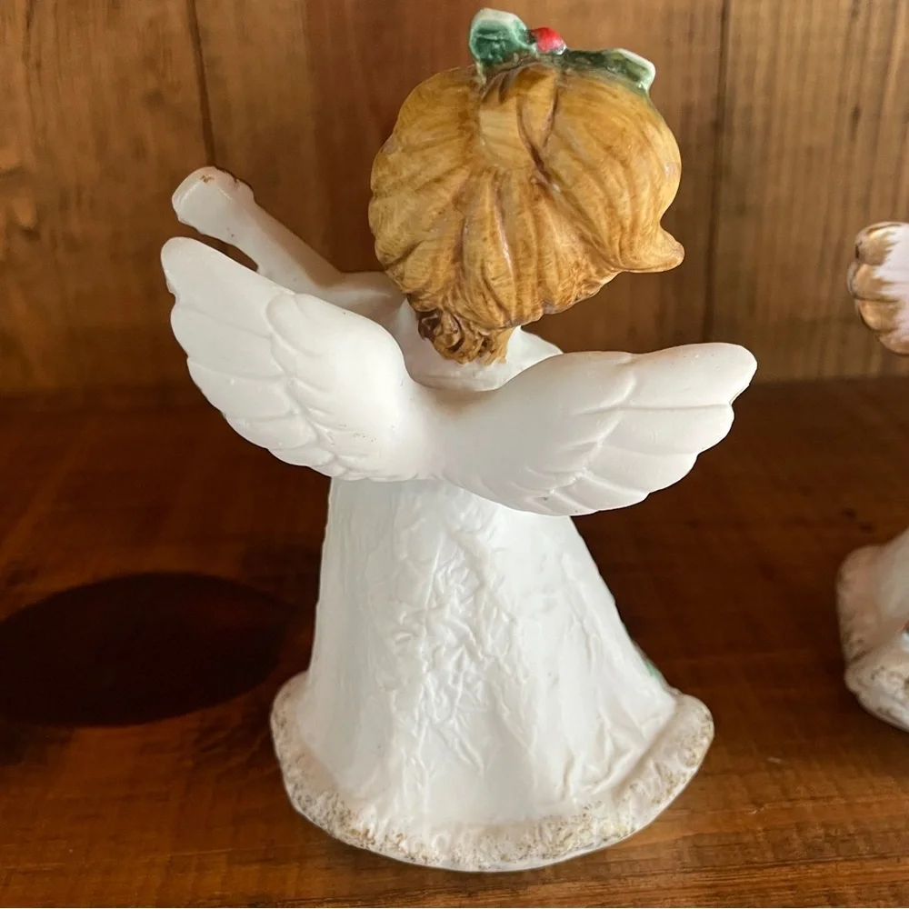 Homco Vintage Lot of 3 Christmas Angels w/ InstrumentsCeramic #5252 Holly Berry
